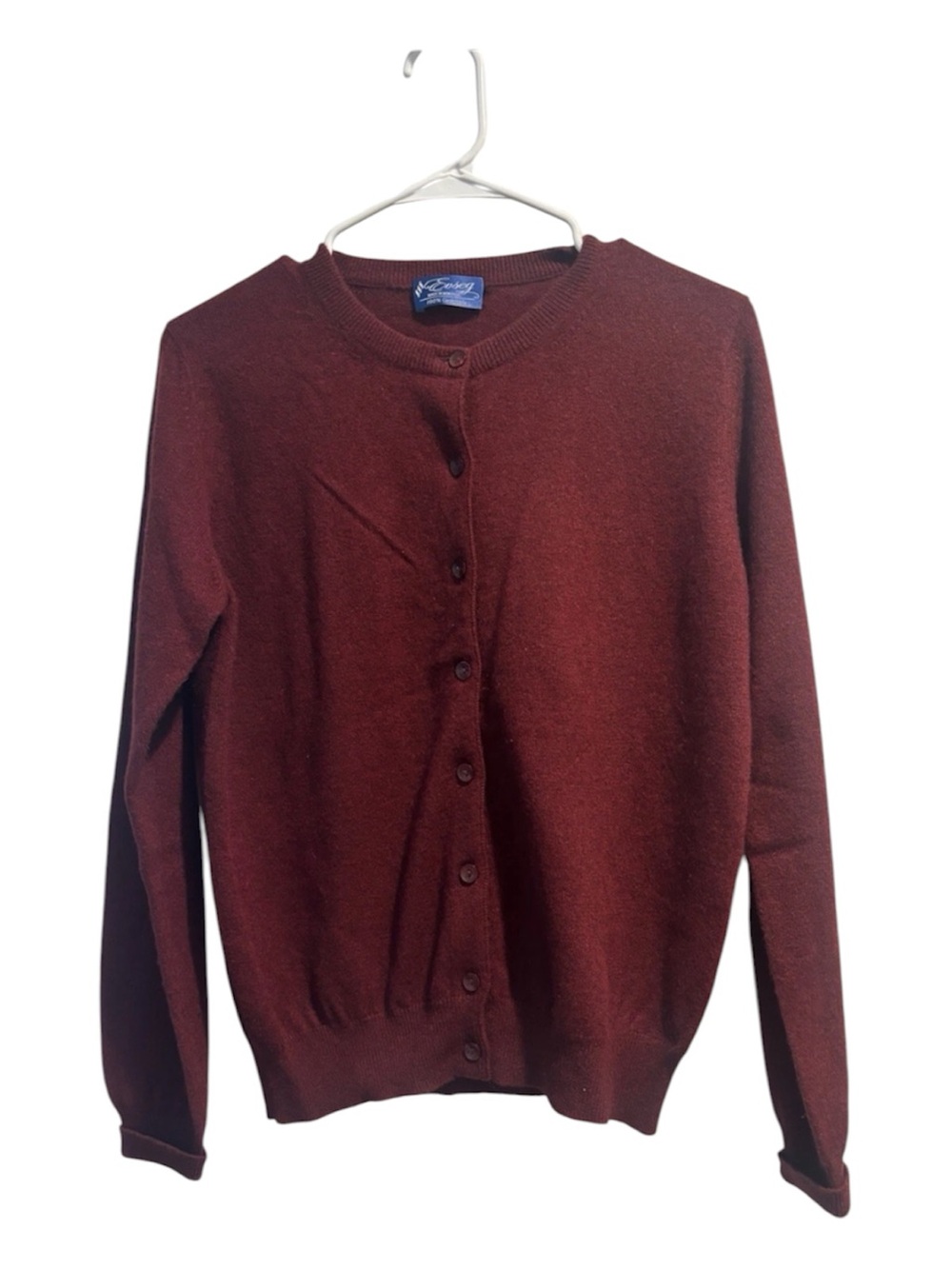 Classic Mongolian Cashmere Button-Front Sweater - Burgundy Sz small